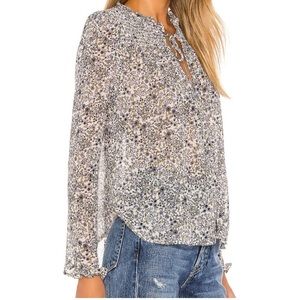 Free People Lela Blouse in Ivory Combo Size Small Smocked Floral